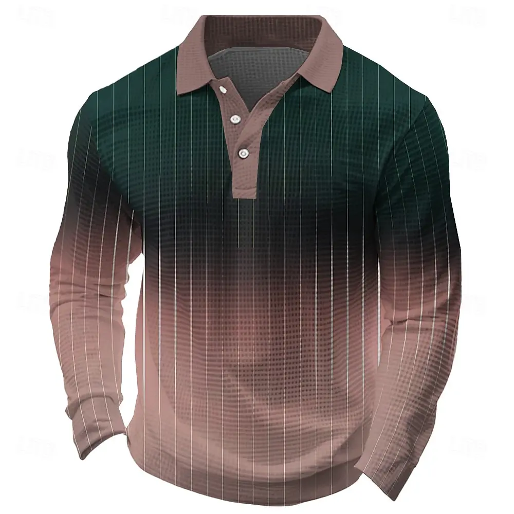 Men's 3D Digital Print Long Sleeve Polo Shirt Breathable Casual Top Slim Fit Quick Dry Classic Collar Multi Colors Fall Winter