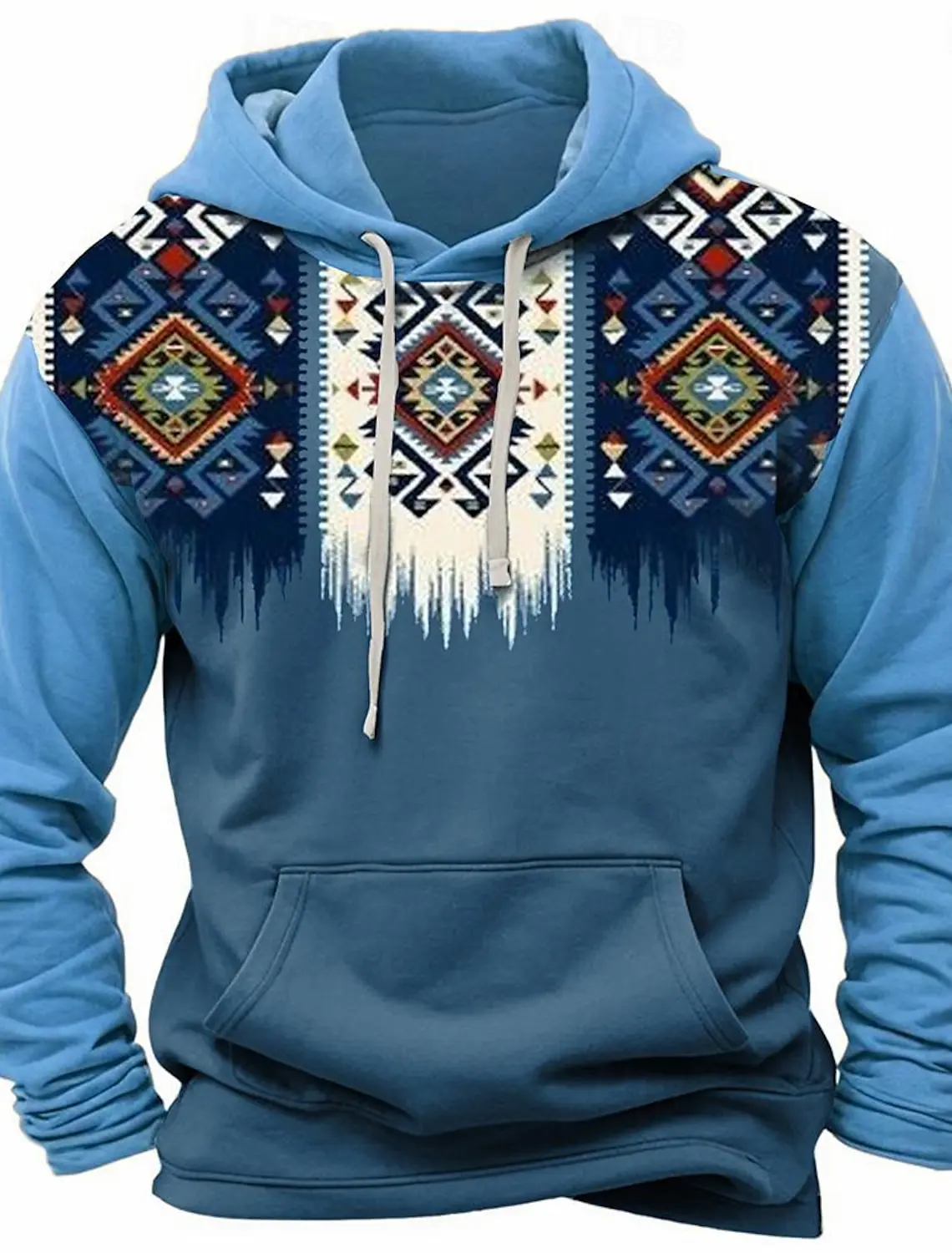 Plaid Print Men's Fashion Printed Hoodie Blue Brown Round Neck Autumn and Winter Designer Hoodie Casual Fashion Sweatshirt