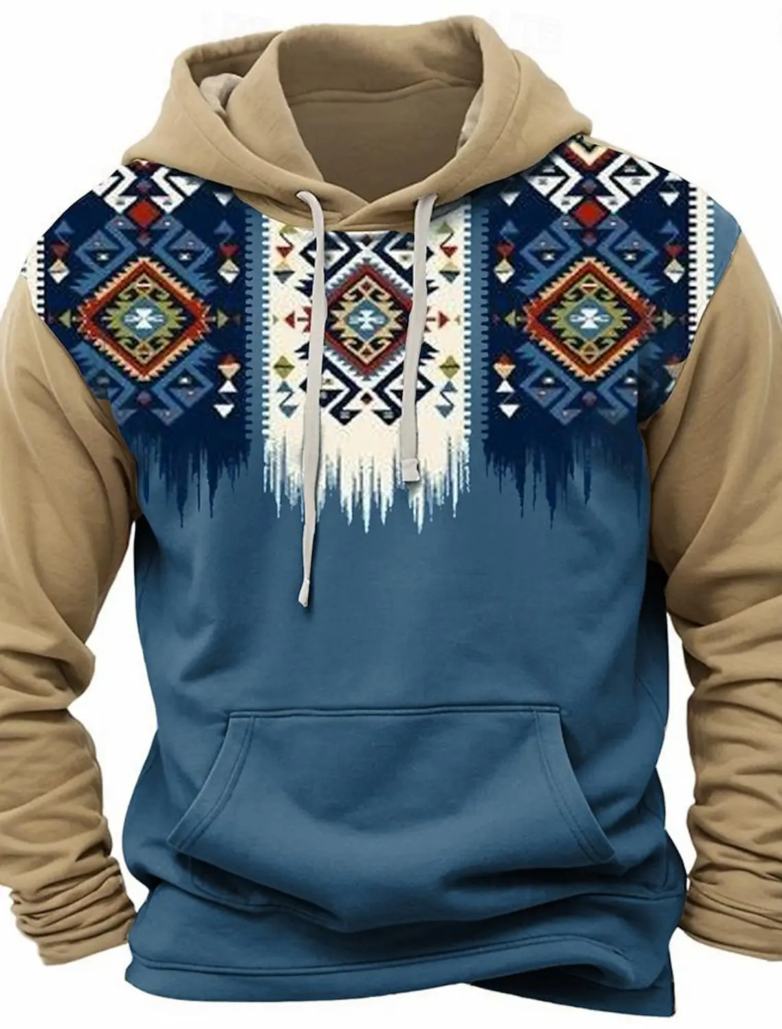 Plaid Print Men's Fashion Printed Hoodie Blue Brown Round Neck Autumn and Winter Designer Hoodie Casual Fashion Sweatshirt