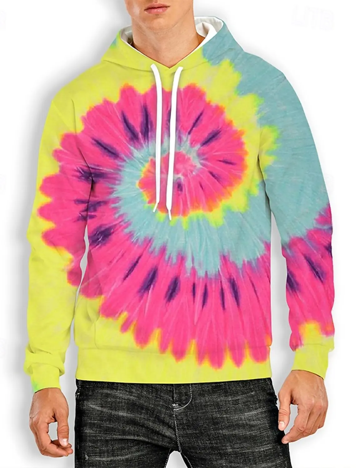 New Fashionable, Casual, Everyday Hoodie, Pullover, 3D Printing, Tie-Dye Print, Vintage, 1980s, 1970s, Men's Adult Makeup Party