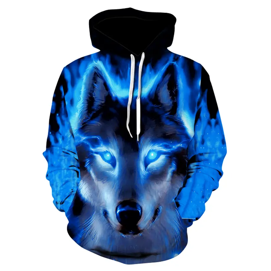 Spring and Autumn Men's Junior Wolf Hoodie Fashion 3D Wolf Printing Loose Streetwear 2021 Funny Animal Street Hip Hop Sweatshirt