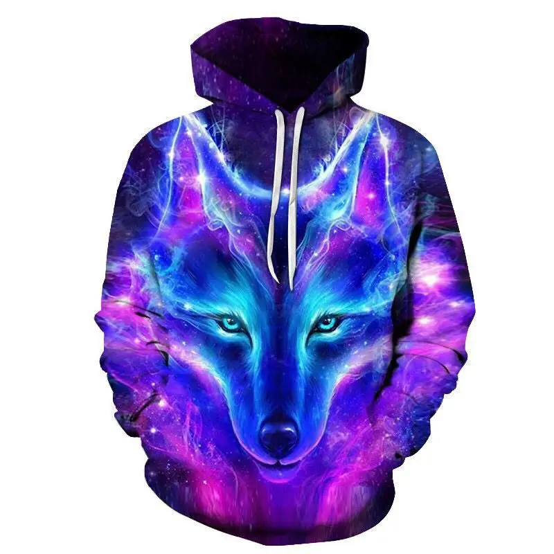 Spring and Autumn Men's Junior Wolf Hoodie Fashion 3D Wolf Printing Loose Streetwear 2021 Funny Animal Street Hip Hop Sweatshirt