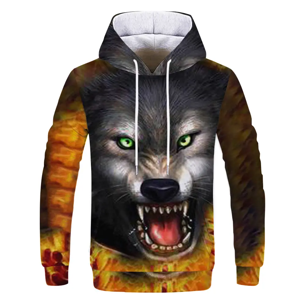 Spring and Autumn Men's Junior Wolf Hoodie Fashion 3D Wolf Printing Loose Streetwear 2021 Funny Animal Street Hip Hop Sweatshirt