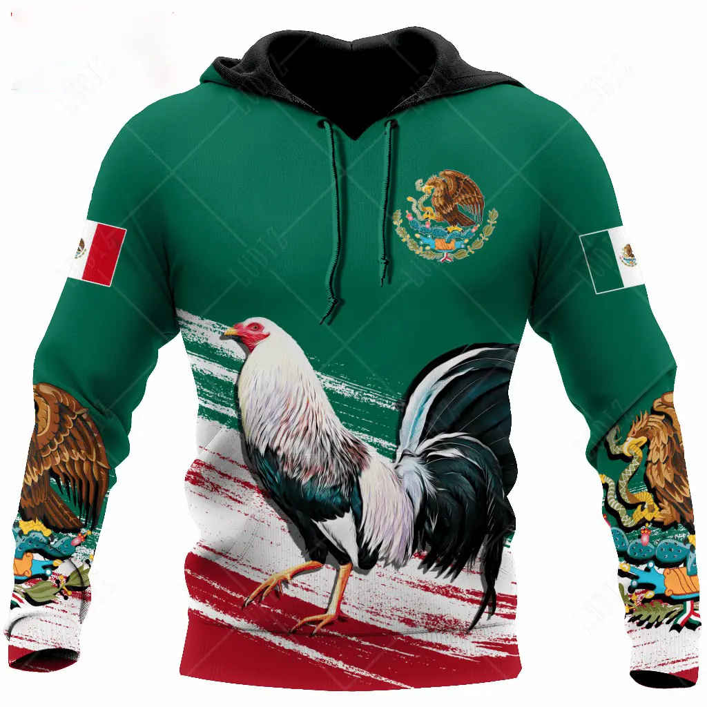 Men's Hoodie Mexican Hoodies 3D Print Mexican Rooster Graphics Tops Autumn Long Sleeve Streetwear Hooded Hoodie For Men Clothes