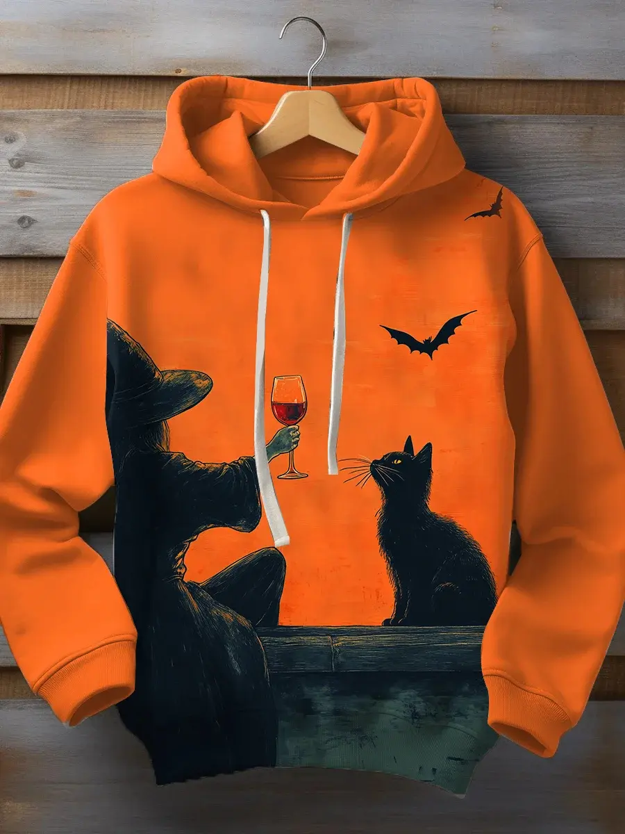 Men's Pumpkin Wine Art Casual Hoodie Halloween Day Men's Fashion 3D Print Hoodie Vacation Club Hoodies Hooded Pocket weatshirt