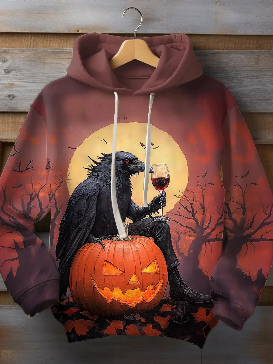 Men's Pumpkin Wine Art Casual Hoodie Halloween Day Men's Fashion 3D Print Hoodie Vacation Club Hoodies Hooded Pocket weatshirt