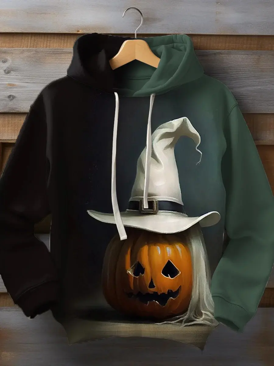 Men's Pumpkin Wine Art Casual Hoodie Halloween Day Men's Fashion 3D Print Hoodie Vacation Club Hoodies Hooded Pocket weatshirt