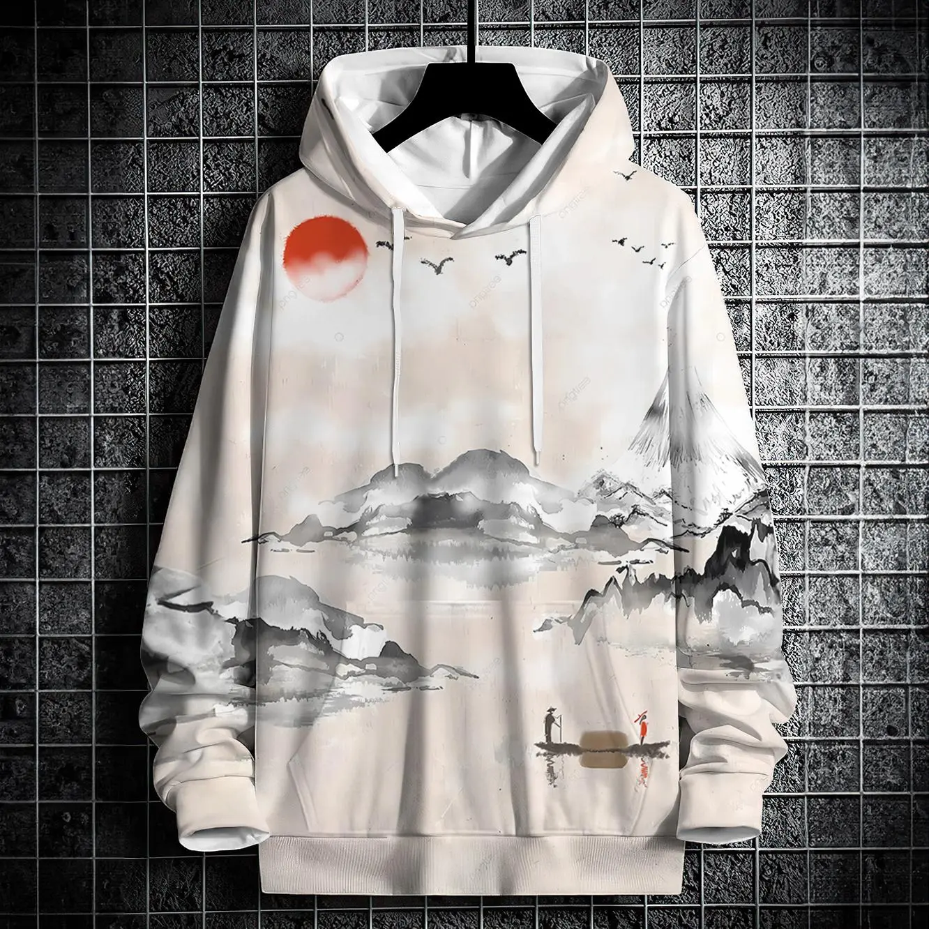 Autumn Hoodies For Men 3d Landscape Ink Print Street Designer Long Sleeved Loose Oversized Pullover Fall Fashion Men's Clothing
