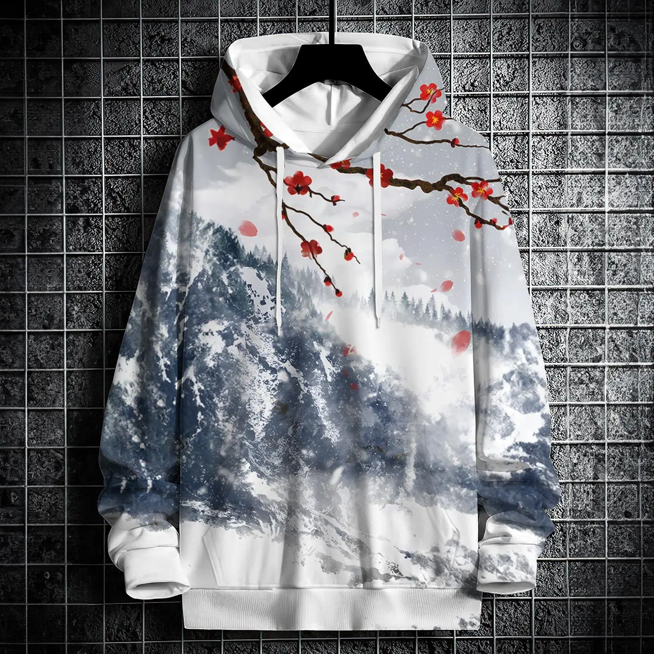 Autumn Hoodies For Men 3d Landscape Ink Print Street Designer Long Sleeved Loose Oversized Pullover Fall Fashion Men's Clothing