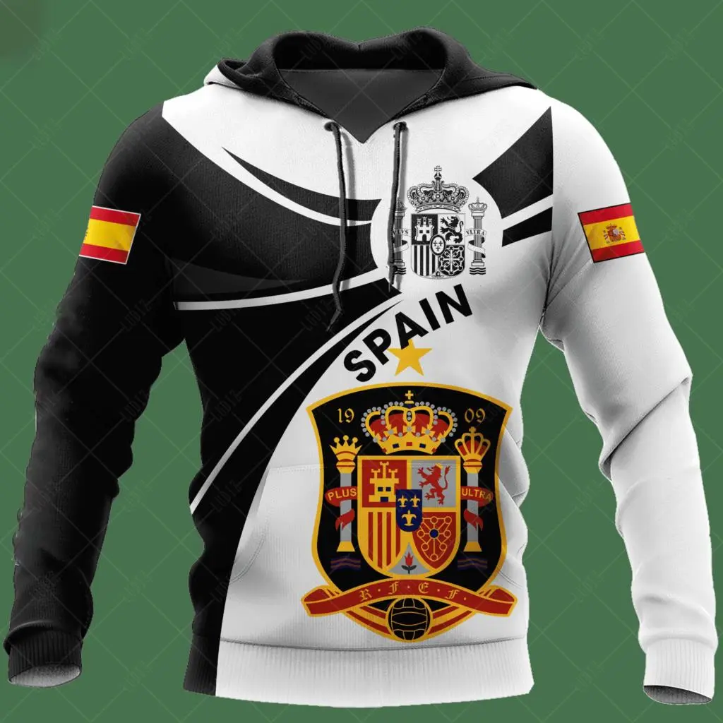 New Spanish Skull Hoodies Men's Hoodie 3D Print Spain Flag Tops Autumn Long Sleeve Streetwear  Hooded Hoodie For Men Clothing