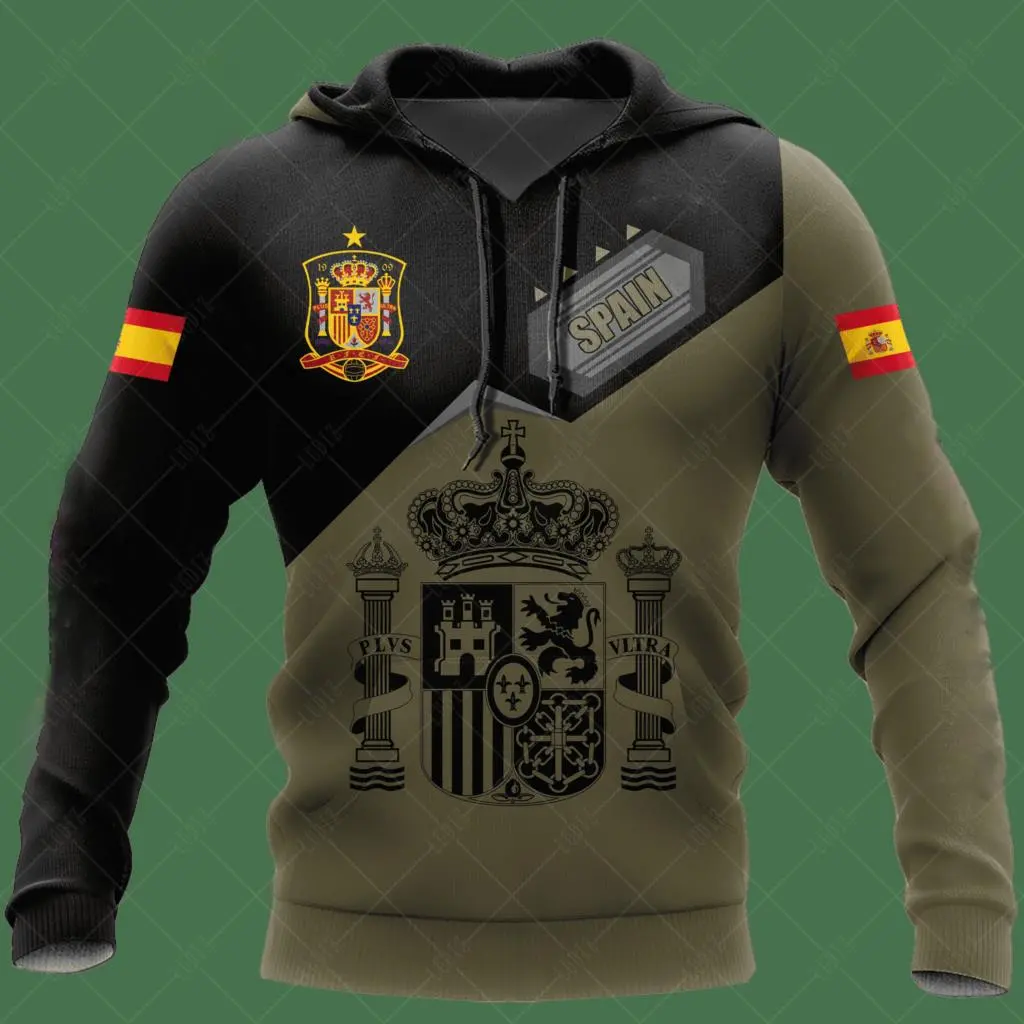 New Spanish Skull Hoodies Men's Hoodie 3D Print Spain Flag Tops Autumn Long Sleeve Streetwear  Hooded Hoodie For Men Clothing