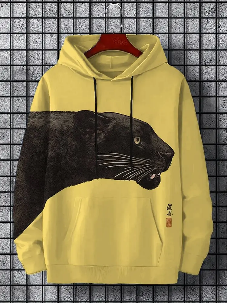 Autumn And winter Animal Art Men's Hoodie Japanese Style Harajuku Fashion Casual Sports Hoodie Pattern Autumn And Winter