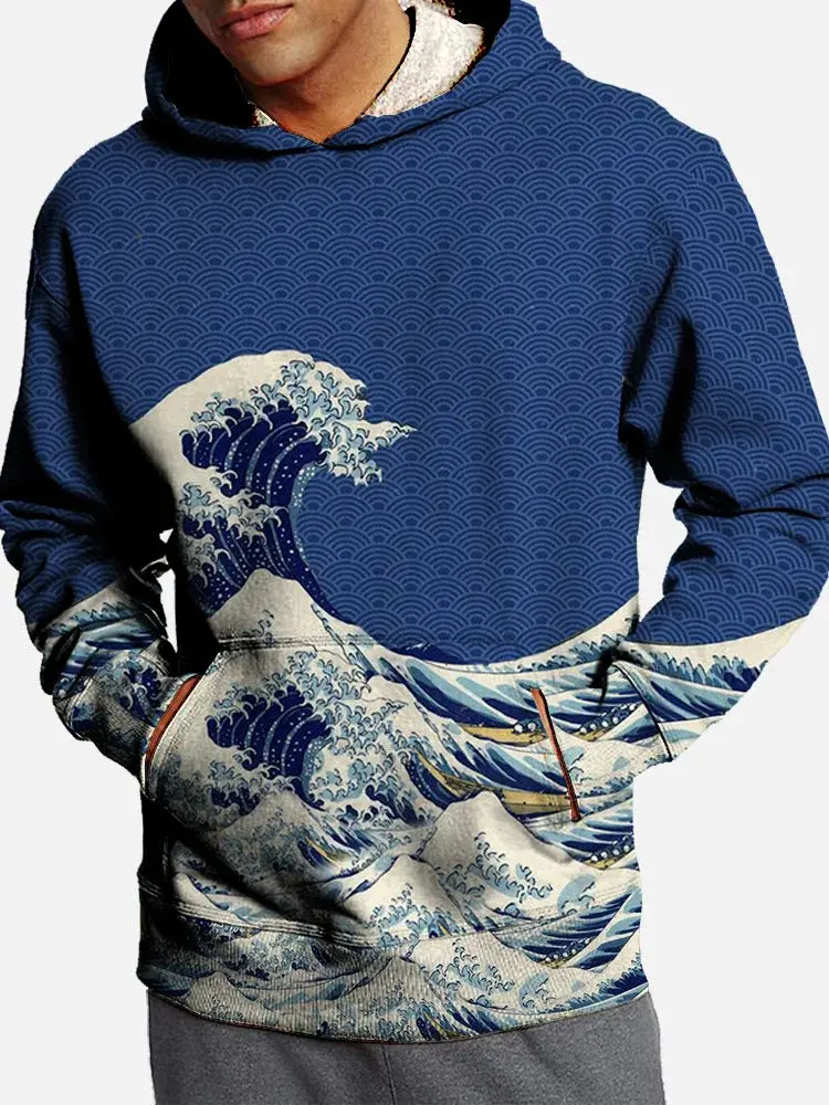 Japanese Ukiyo-e Men's Fashion 3D Print Hoodie Sports Outdoor Hoodies Hooded Print Front Pocket Fall Designer Hoodies Sweatshirt