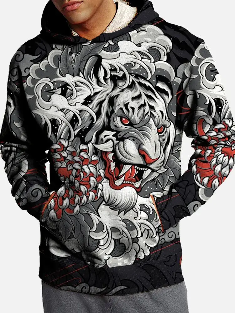 Japanese Ukiyo-e Men's Fashion 3D Print Hoodie Sports Outdoor Hoodies Hooded Print Front Pocket Fall Designer Hoodies Sweatshirt