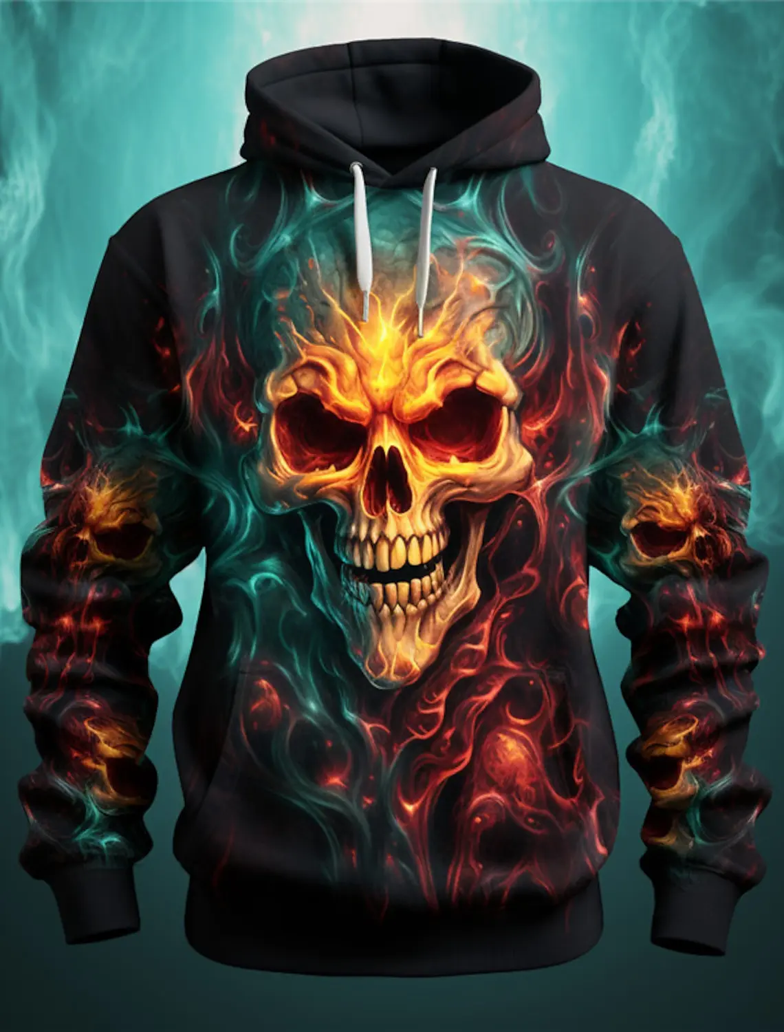 Graphic Flame Skull Men's Fashion 3D Print Hoodie Hoodies Long Sleeve Hooded Print Front Pocket Spring & Fall Hoodie Sweatshirt