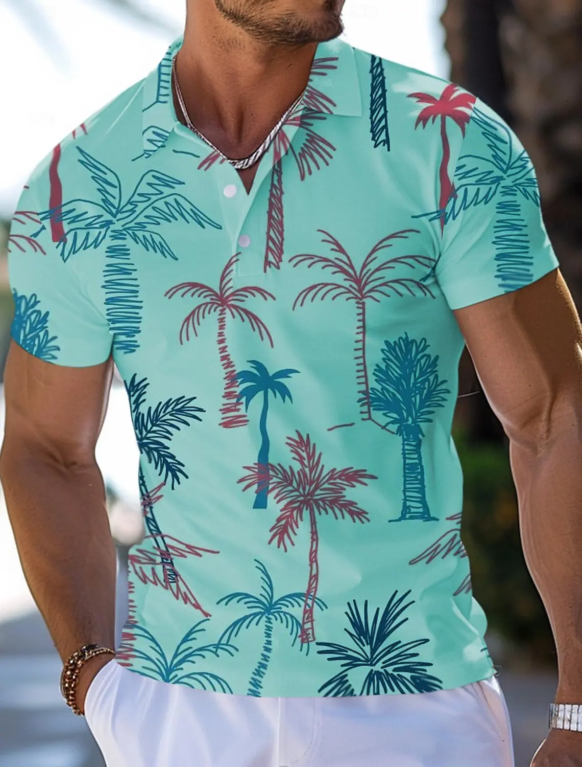 Tropical Floral Botanical Men's Fashion Casual 3D Print Golf Polo Polyester Short Sleeve Tee Turndown Micro-elastic Lapel Polo