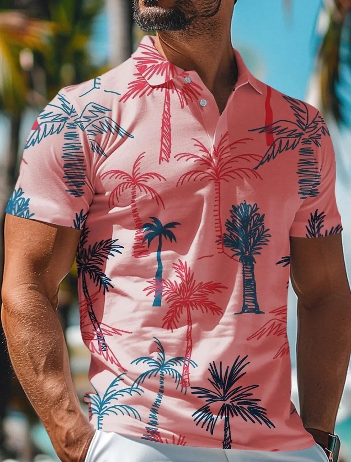 Tropical Floral Botanical Men's Fashion Casual 3D Print Golf Polo Polyester Short Sleeve Tee Turndown Micro-elastic Lapel Polo