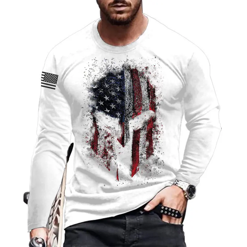 Retro Spartan Helmet 3d Print Summer Men's Round Neck T-shirt Casual Long Sleeve T-Shirt Oversized Pullover Fashion Men Clothing