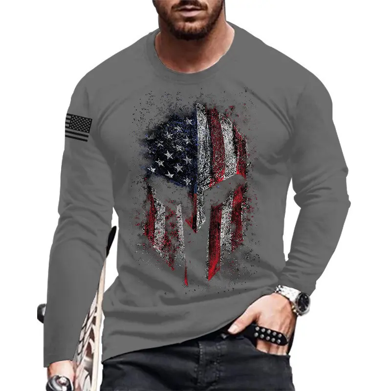 Retro Spartan Helmet 3d Print Summer Men's Round Neck T-shirt Casual Long Sleeve T-Shirt Oversized Pullover Fashion Men Clothing