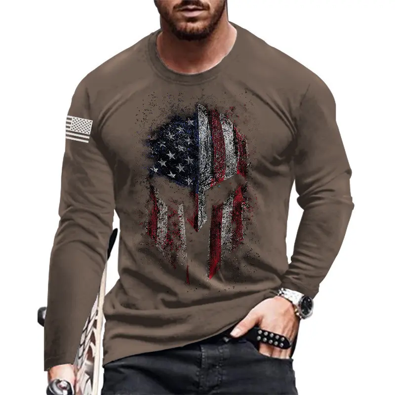 Retro Spartan Helmet 3d Print Summer Men's Round Neck T-shirt Casual Long Sleeve T-Shirt Oversized Pullover Fashion Men Clothing