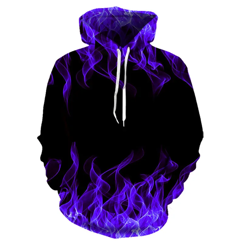 New Colorful Purple Flame Hoodie 3D Sweatshirt Men/women Hooded Autumn and Winter Funny Coat Mens Clothing Jacket Hoodies