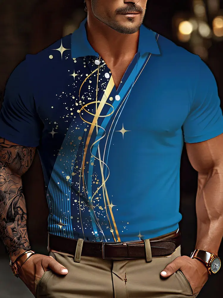 Summer Block geometry Graphic Men's Polo shirts 3d Printed Men's Clothing Casual Short Sleeve Loose Oversize Shirts Senior Tops
