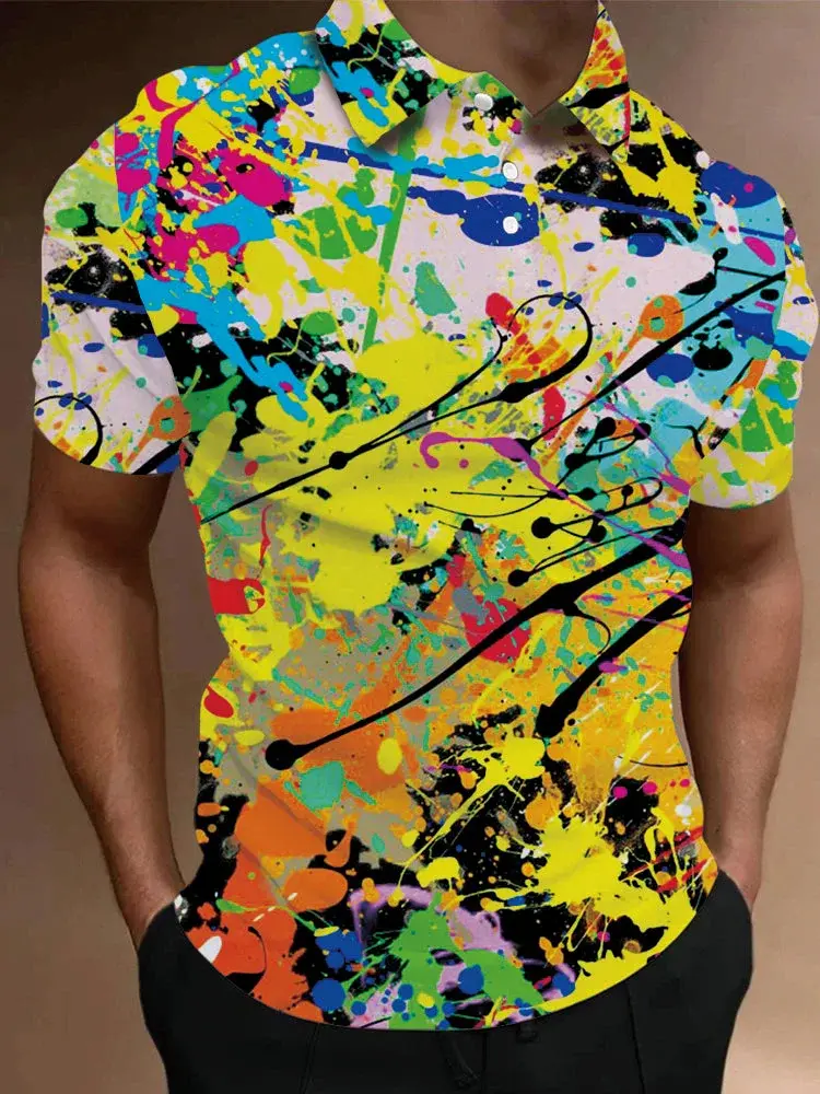 Summer Block geometry Graphic Men's Polo shirts 3d Printed Men's Clothing Casual Short Sleeve Loose Oversize Shirts Senior Tops