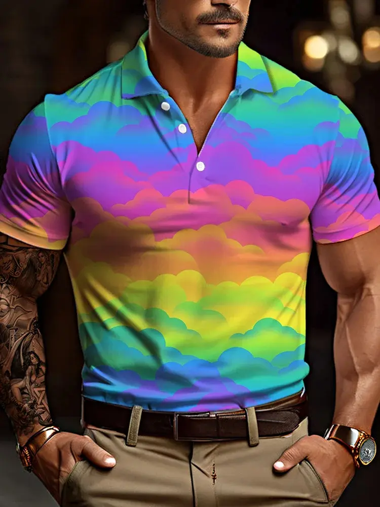Summer Block geometry Graphic Men's Polo shirts 3d Printed Men's Clothing Casual Short Sleeve Loose Oversize Shirts Senior Tops