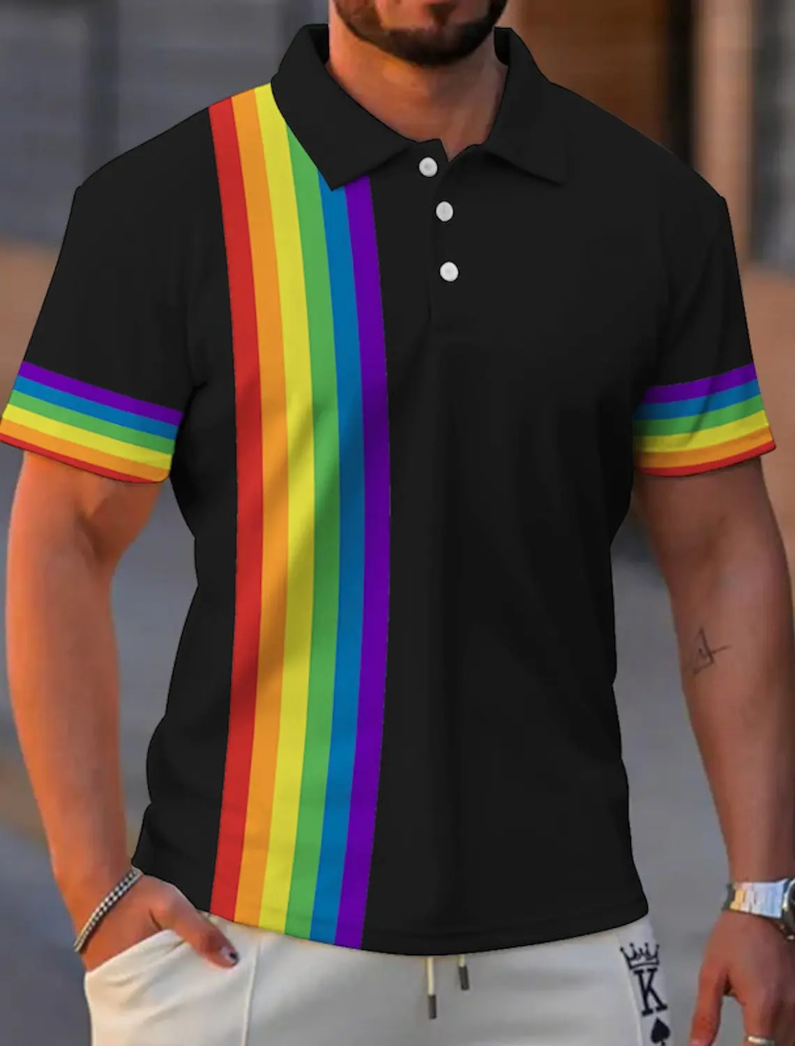 Men's Polo Shirt Lapel Polo Button Up Polos Golf Shirt Rainbow Graphic Prints TurndownStreet Daily Short Sleeves Print Clothing
