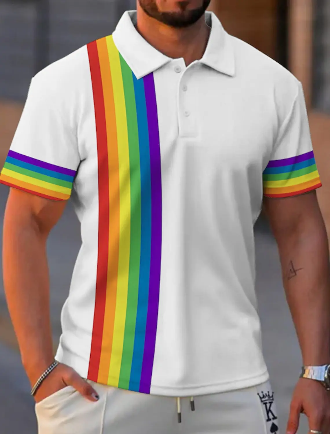 Men's Polo Shirt Lapel Polo Button Up Polos Golf Shirt Rainbow Graphic Prints TurndownStreet Daily Short Sleeves Print Clothing