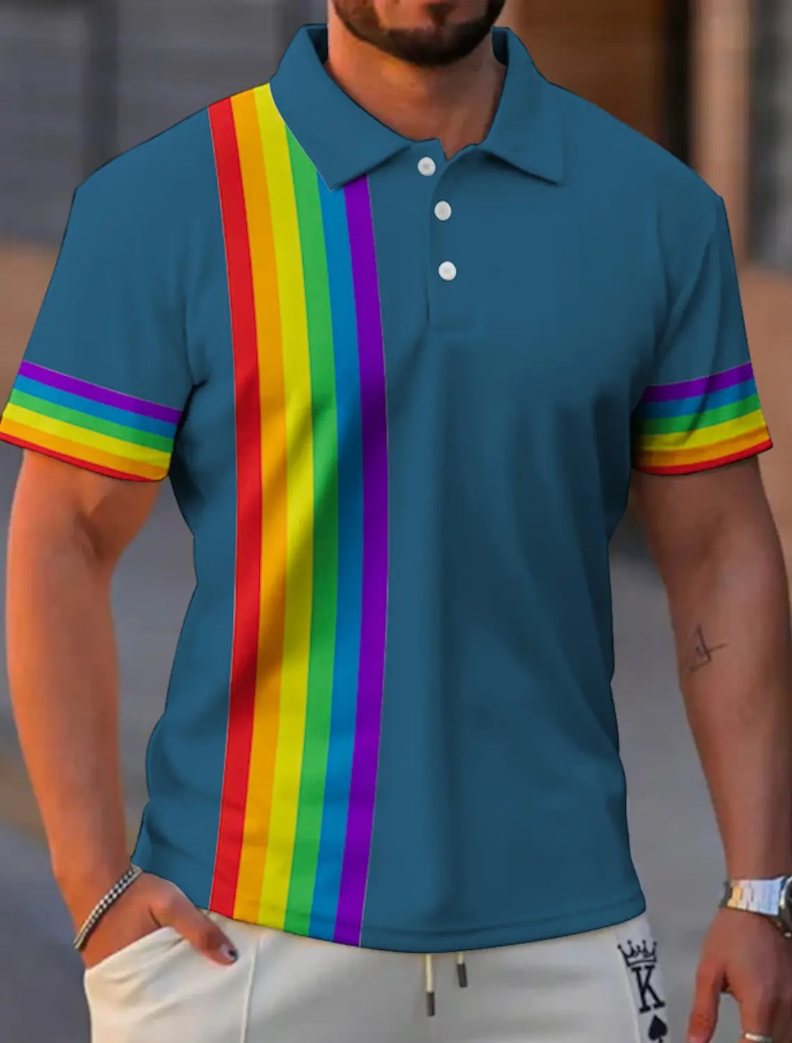 Men's Polo Shirt Lapel Polo Button Up Polos Golf Shirt Rainbow Graphic Prints TurndownStreet Daily Short Sleeves Print Clothing