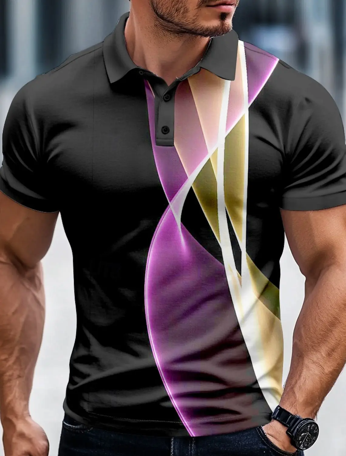 3D Printed 2025 Men's Geometic Line Polo Short Sleeve Polo Shirts Collared Shirts Casual Outdoor Business Daily Wear