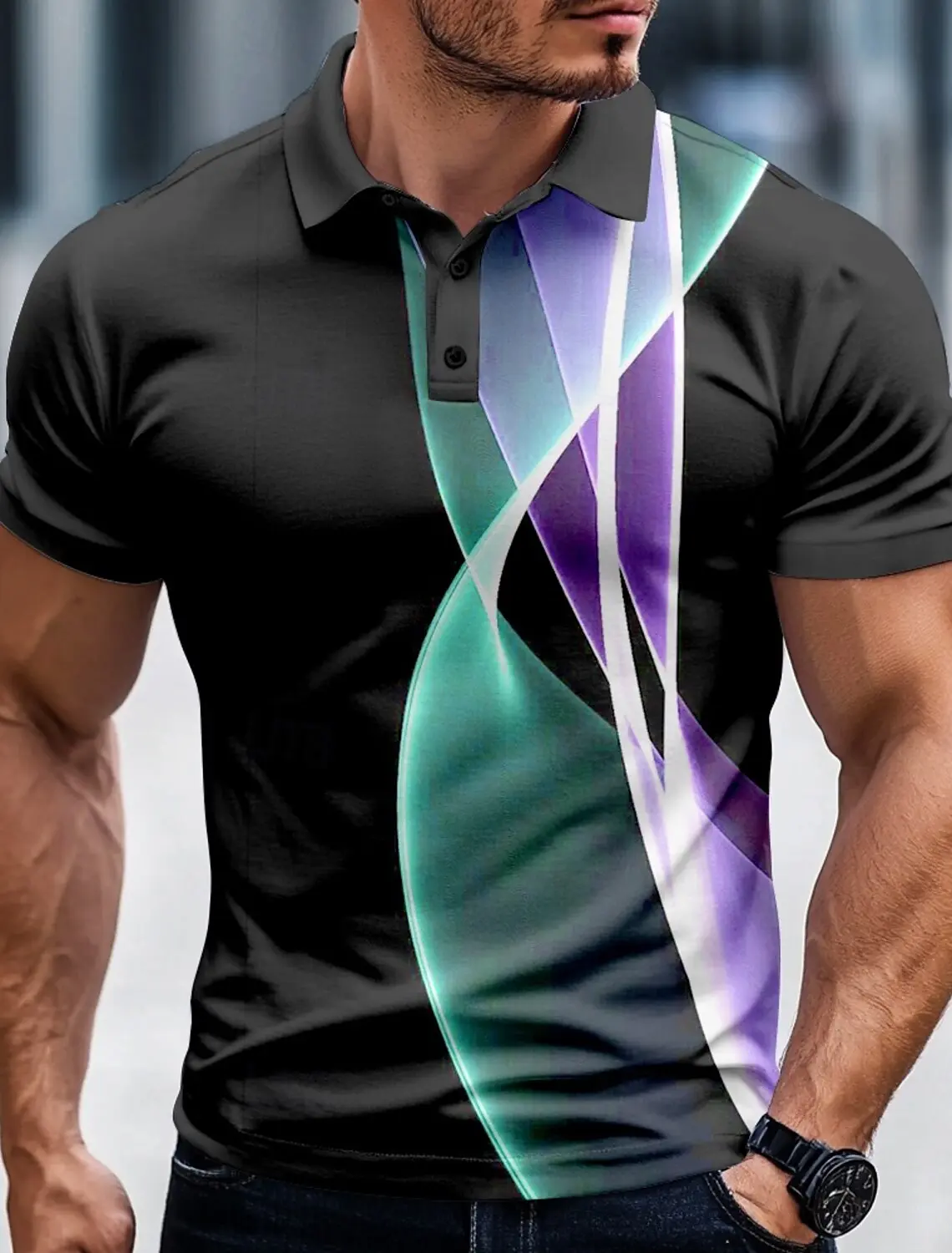 3D Printed 2025 Men's Geometic Line Polo Short Sleeve Polo Shirts Collared Shirts Casual Outdoor Business Daily Wear