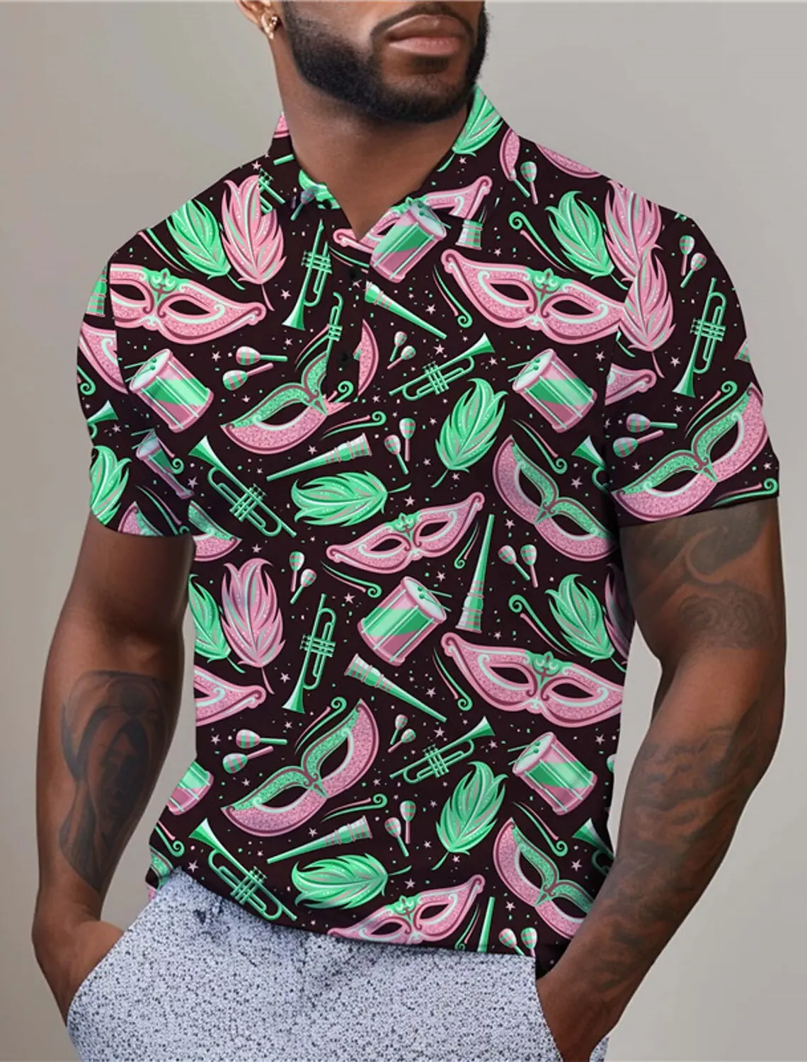 Letter Men's Abstract Print 3D Golf Polo Streetwear Mardi Gras Polyester Short Sleeve Turndown Polo Shirt Mesh Fabric Lapel Polo