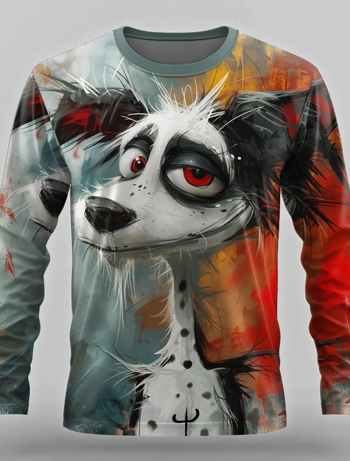 Dog Funny Designer Retro Vintage Men's 3D Print T shirt Tee Street Casual Long Sleeve Crew Neck Shirt Mens Clothing Apparel