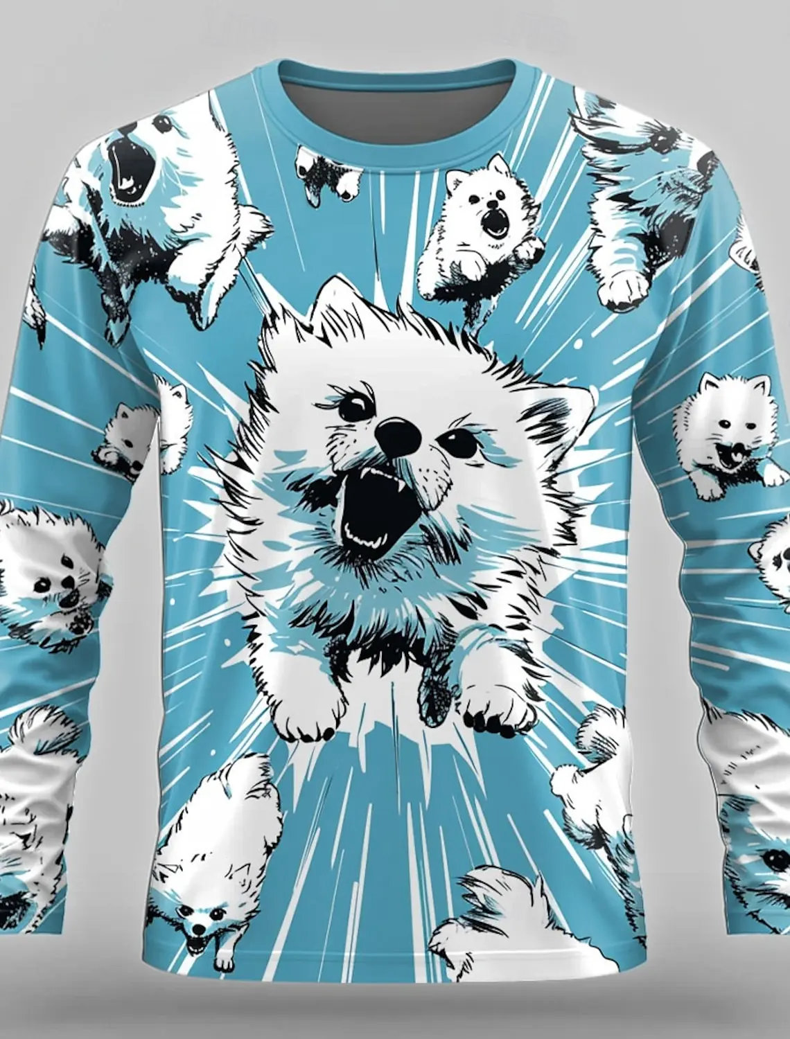 Dog Funny Designer Retro Vintage Men's 3D Print T shirt Tee Street Casual Long Sleeve Crew Neck Shirt Mens Clothing Apparel
