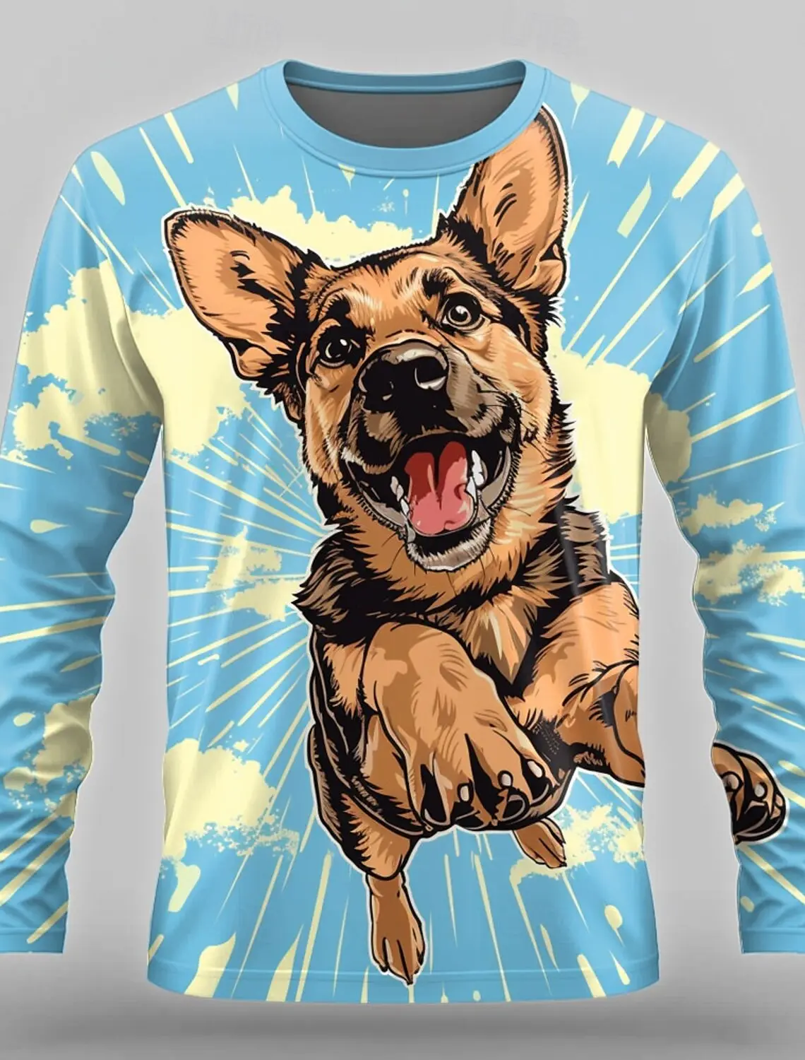 Dog Funny Designer Retro Vintage Men's 3D Print T shirt Tee Street Casual Long Sleeve Crew Neck Shirt Mens Clothing Apparel