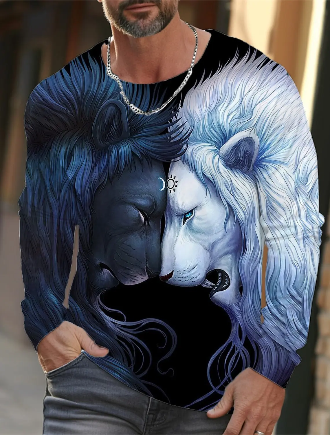 Men's Round Neck Long Sleeves T-shirt animal Lion wolf and scorpion Pattern Printing 3D Printing Outdoor Daily Design funds