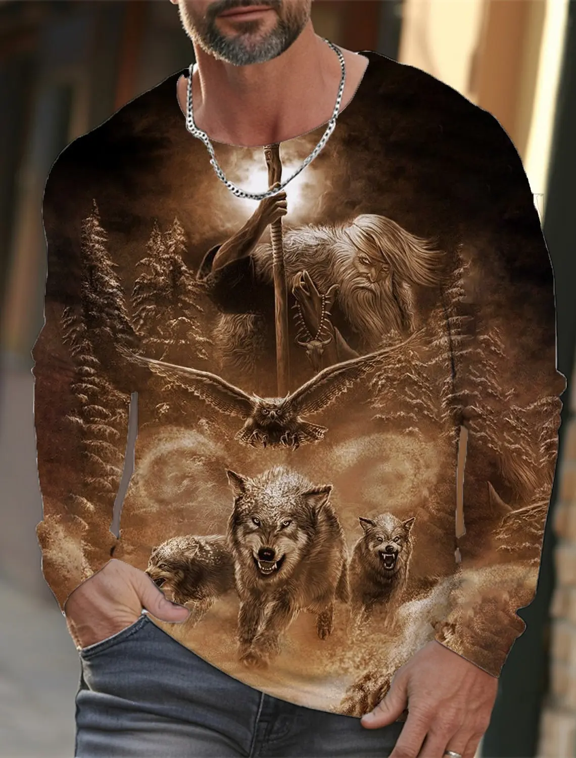 Men's Round Neck Long Sleeves T-shirt animal Lion wolf and scorpion Pattern Printing 3D Printing Outdoor Daily Design funds