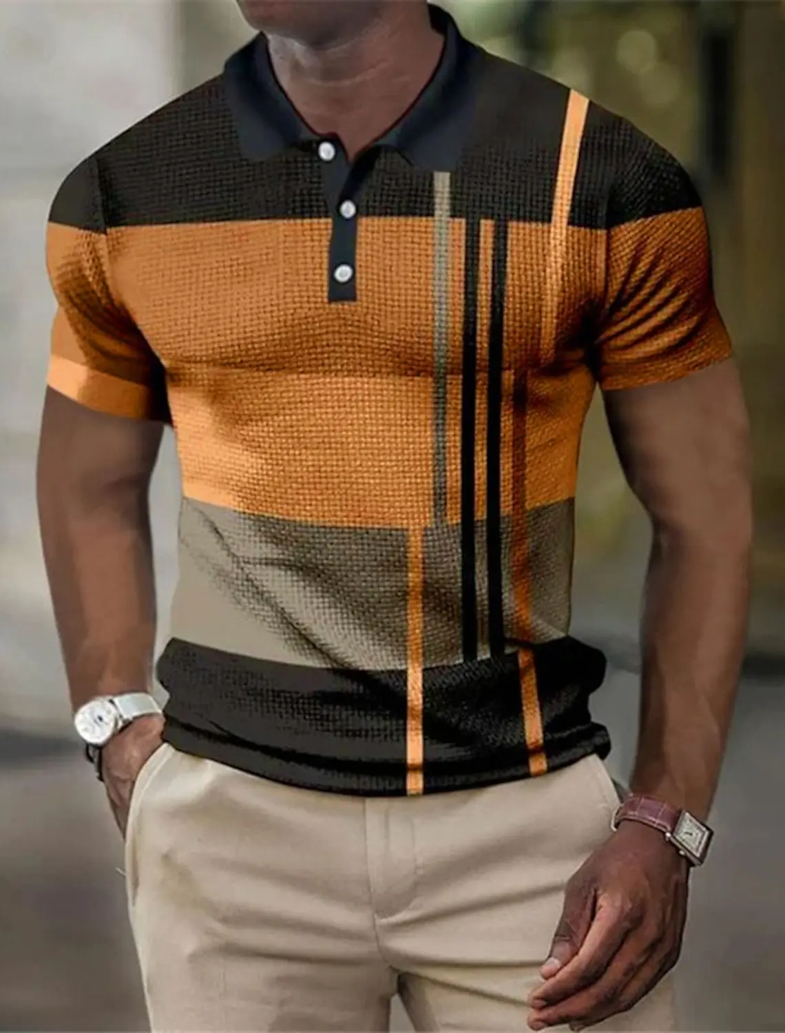 Polo Shirt Men's Striped Graphic Print Geometric Cuff 3D Print Outdoor Street Short Sleeve Printed Button Clothing Fashionable