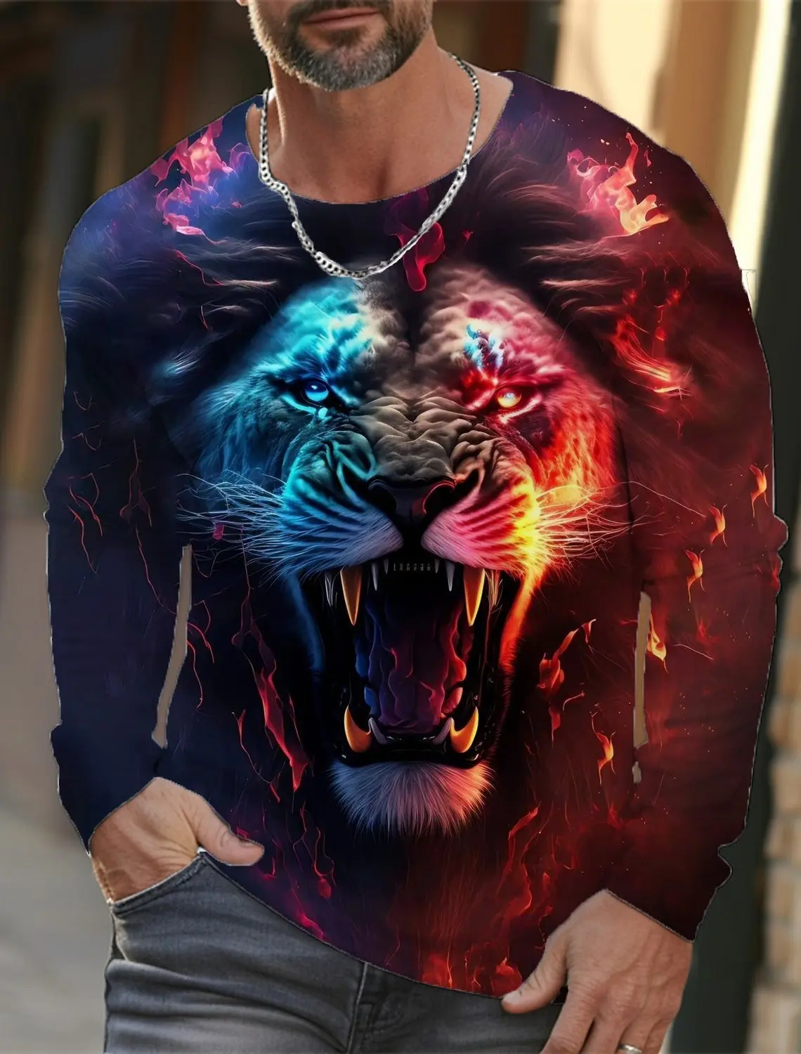 Men's Round Neck Long Sleeves T-shirt animal Lion wolf and scorpion Pattern Printing 3D Printing Outdoor Daily Design funds
