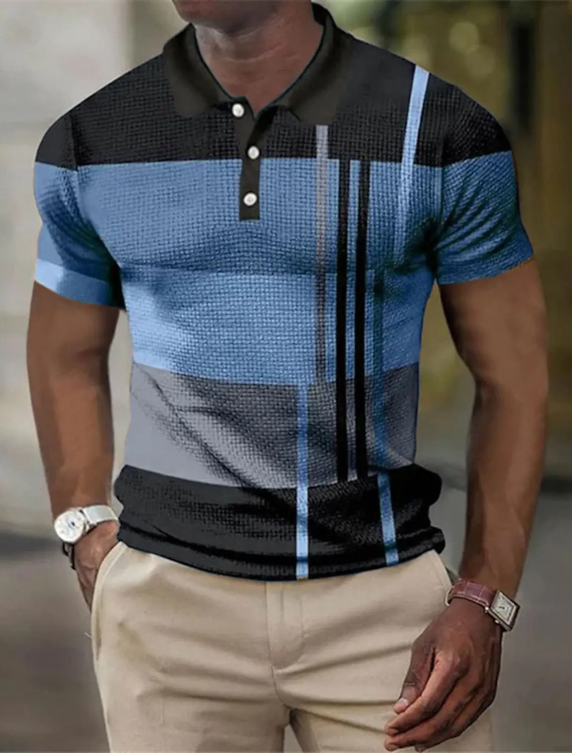 Polo Shirt Men's Striped Graphic Print Geometric Cuff 3D Print Outdoor Street Short Sleeve Printed Button Clothing Fashionable