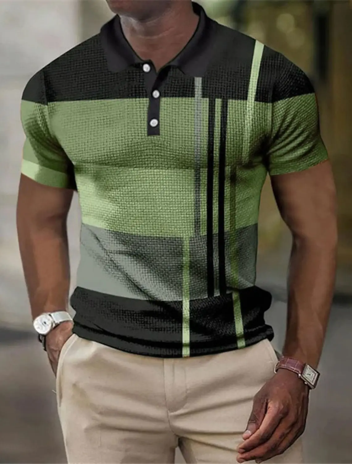 Polo Shirt Men's Striped Graphic Print Geometric Cuff 3D Print Outdoor Street Short Sleeve Printed Button Clothing Fashionable