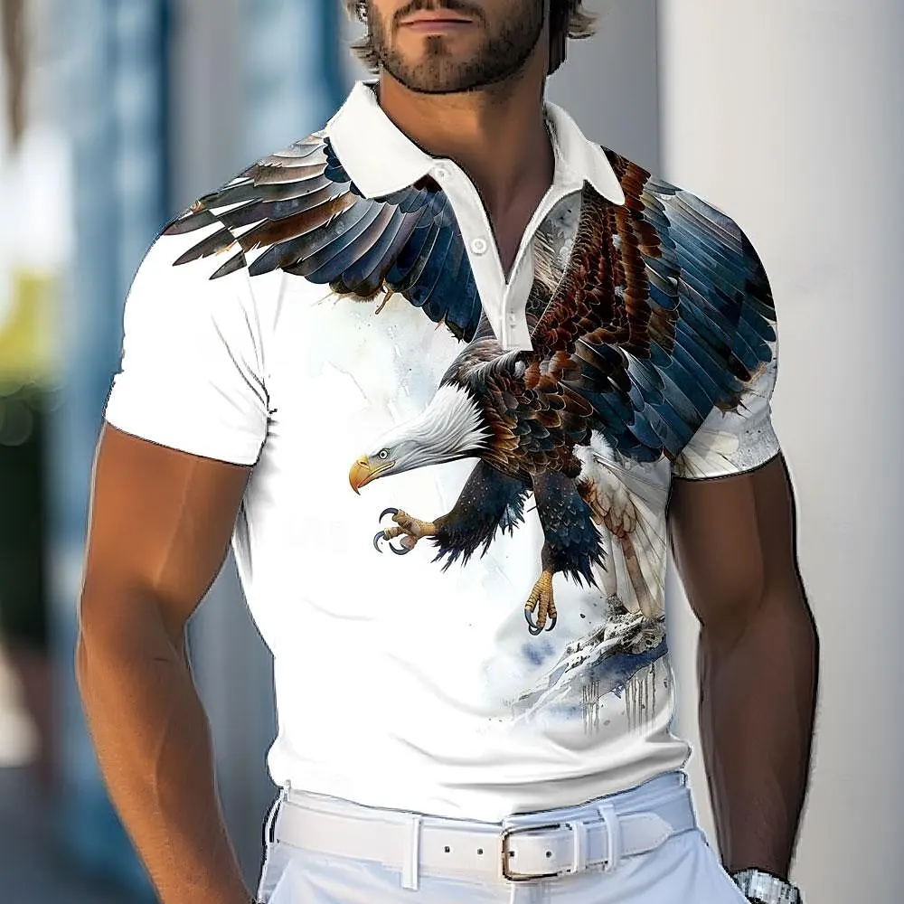 New Retro Eagle Men's Polo Shirt 3d Print Short Sleeve Golf Sweatshirt Fashion Casual Man Clothes Oversized Polo T-Shirt For Men