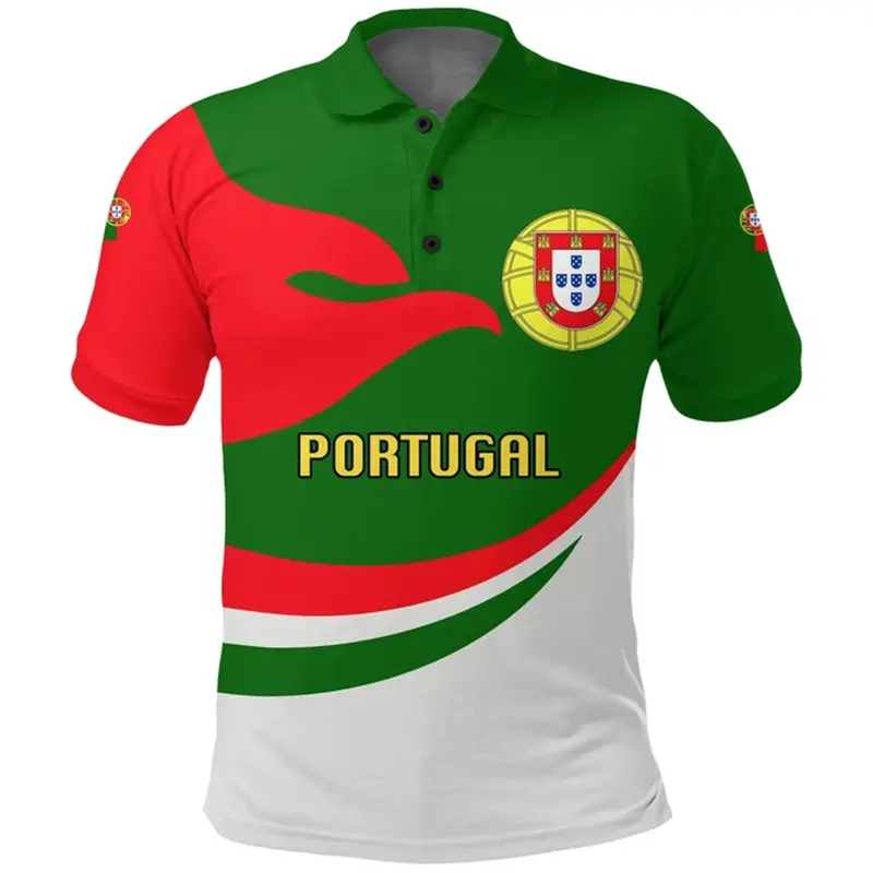 Portugal Flag Polo Shirt Men Summer Lapel Button Tshirts Casual Short Sleeve Shirts 3d Printed Sports Tees Top Male Clothing