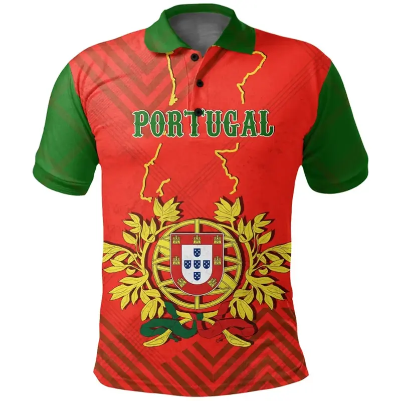 Portugal Flag Polo Shirt Men Summer Lapel Button Tshirts Casual Short Sleeve Shirts 3d Printed Sports Tees Top Male Clothing