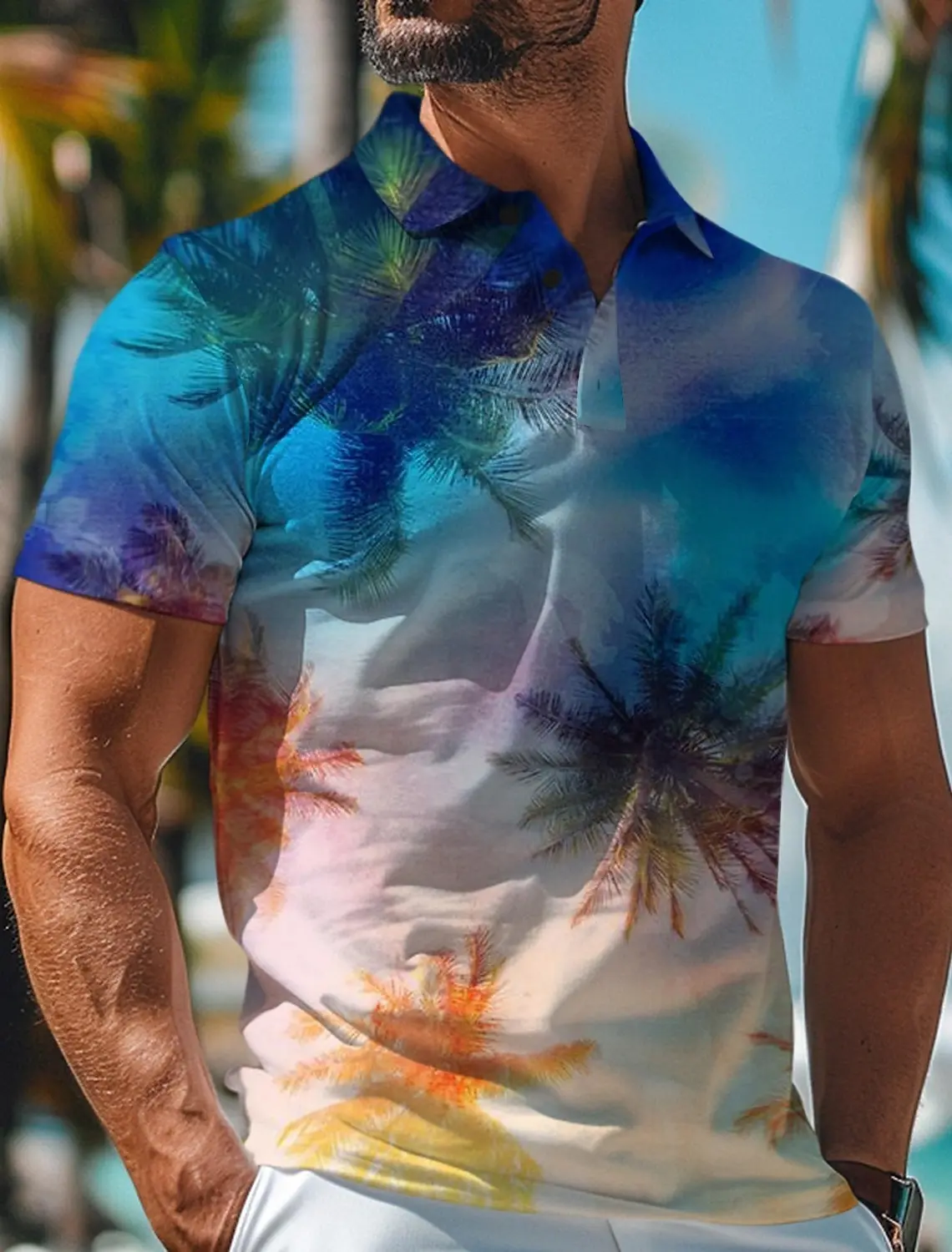 Summer Tropical Tropical Flowers Men's Casual 3D Print Golf Polo Polyester Short Sleeve Tee Turndown Micro-elastic Lapel Polo