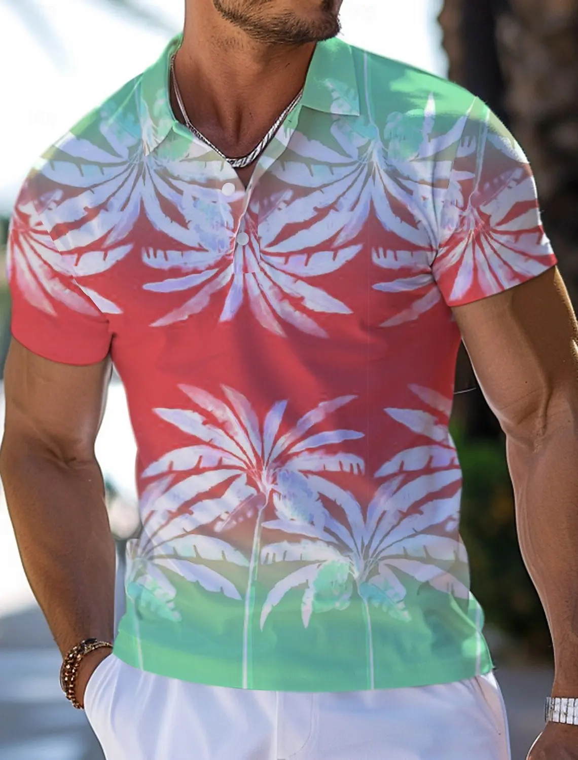 Summer Tropical Tropical Flowers Men's Casual 3D Print Golf Polo Polyester Short Sleeve Tee Turndown Micro-elastic Lapel Polo