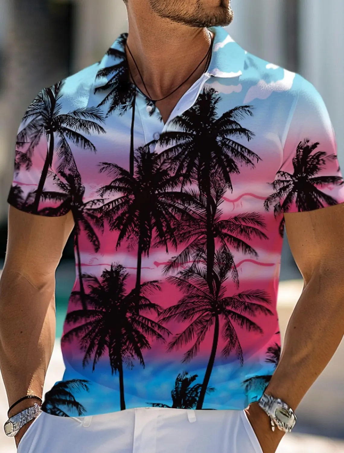 Summer Tropical Tropical Flowers Men's Casual 3D Print Golf Polo Polyester Short Sleeve Tee Turndown Micro-elastic Lapel Polo