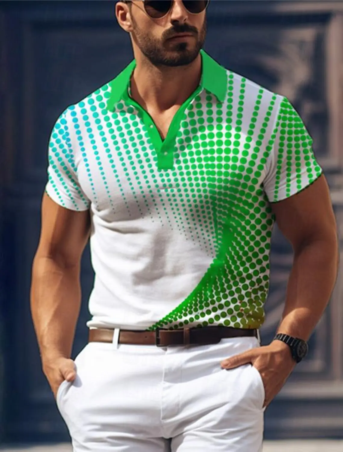Geometry Men's Business Print 3D Casual Golf Polo Short Sleeve Turndown Polo Shirts Summer Micro-Elastic Lapel Mesh fabric Polo